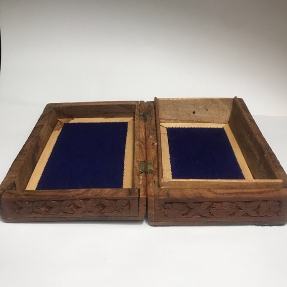 Vintage Hand Carved Wooden Trinket Jewellery Box, Floral Folk Art - Picture 7 of 16
